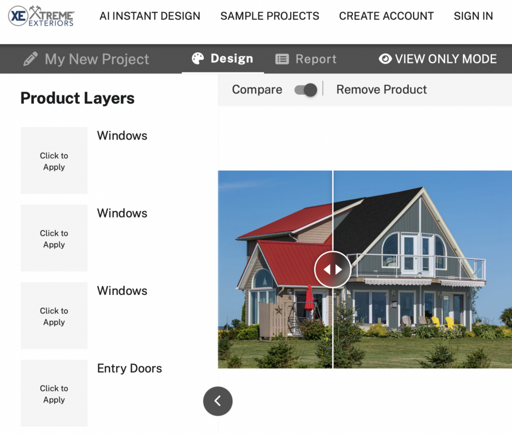 xtreme exteriors visualizer tool showinf different styles, colors, and options for your home